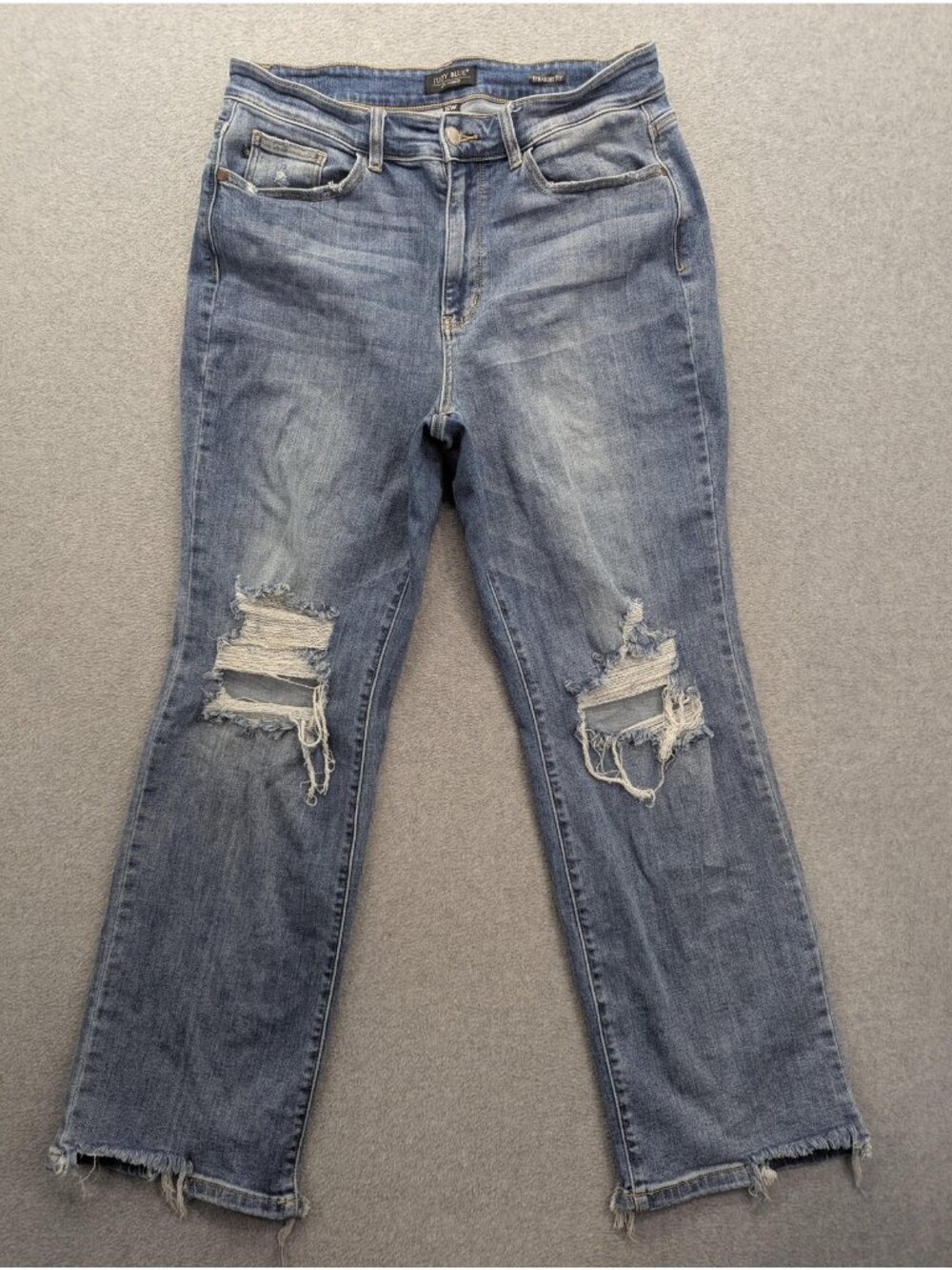 Judy Blue Straight Fit Jeans Womens 16W Blue Medium Wash High Rise Distressed